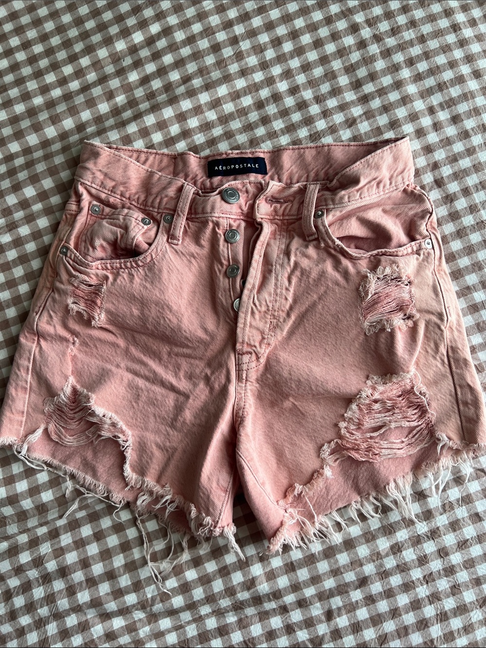 Aeropostale Rose Pink Distressed Button-Fly Denim Shorts
